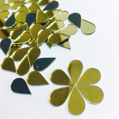 200 Pcs Mini Teardrop Shape Mirror Mosaic Tiles for Craft Work, Disco Ball Mirror, Home Decor (Gold)