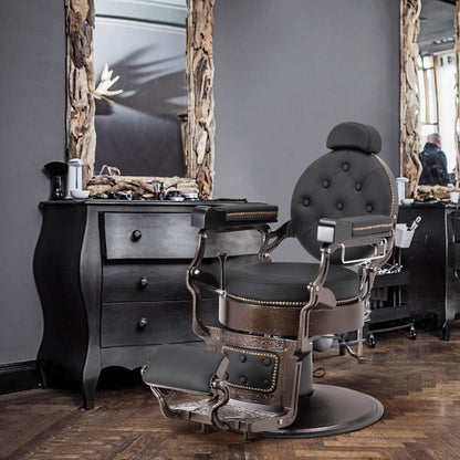 BarberPub Vintage Barber Chair Heavy Duty Metal Frame All Purpose Hydraulic Recline Salon Beauty Spa Chair Styling Equipment 9207 (Black)