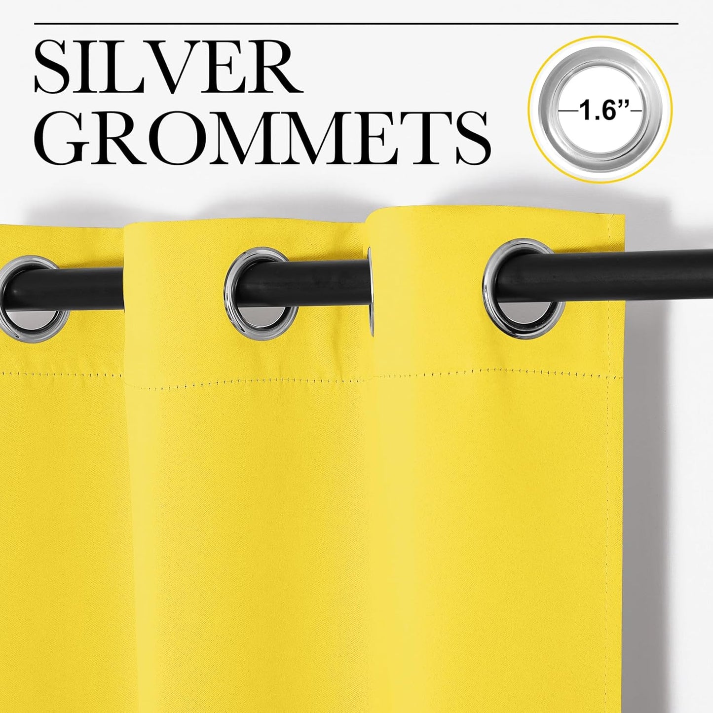 NICETOWN Thermal Insulated Bedroom Curtain Panels - Solid Bright Yellow Drapes, 55x68 Inches, 1 Pair