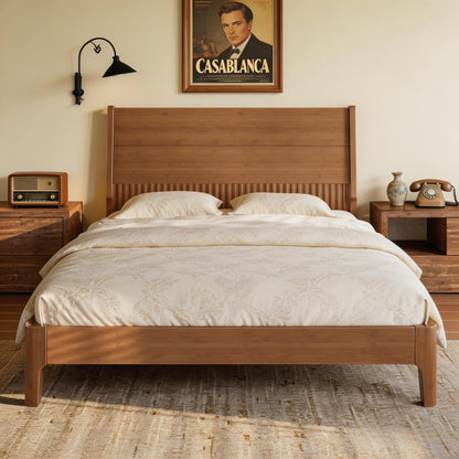 Full Size Platform Bed with Bamboo-made Structure, Mid-century Style Bedframe with Chic Design Headboard, Sustainable Bed Frame Full for Bedroom, No Box Spring Needed & Easy Assembly, Warm Brown