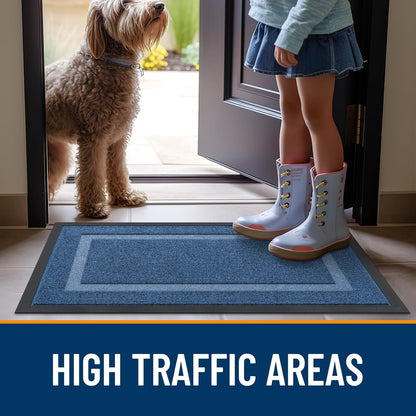 OLANLY Waterproof Front Door Mat - All-Season, Sturdy Natural Rubber, Easy Clean | 59x30, Light Blue