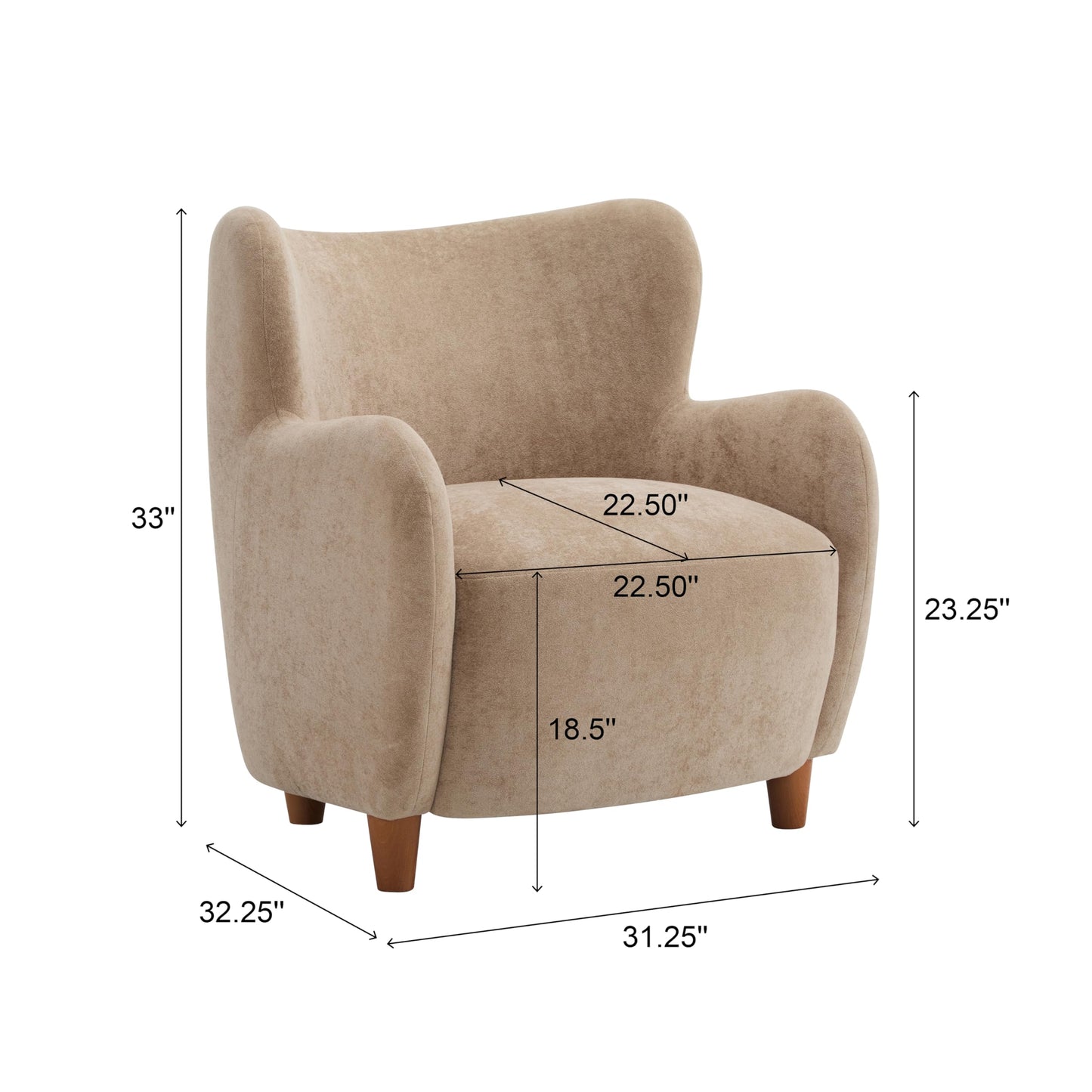 Merax Wingback Accent Armchair, Velvet Upholstered Lounge Chair with Pocket Spring Cushion and Solid Birch Legs, Mid Century Modern Reading Chair for Living Room Bedroom, Camel