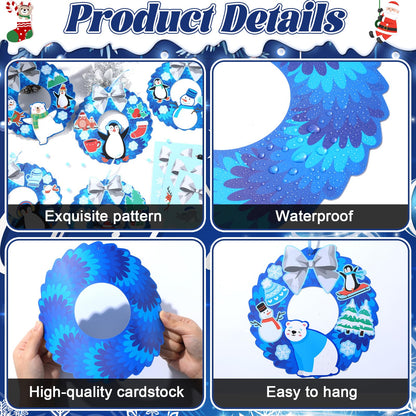 24 Sets Winter Crafts for kids DIY Christmas Wreath Ornaments Decorations Winter Classroom Hanging Ornaments Penguin Snowman Stickers Paper Arts and Crafts for Kids Holiday Home Classroom Activities