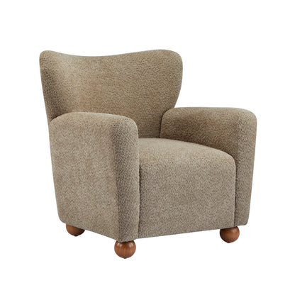 Christopher Knight Home Lindy Wingback Accent Chair, Upholstered Armchair with Rounded Wooden Legs, Curved Backrest Single Sofa, Soft Cushion Seating, Comfy Lounge Chair for Living Room, Light Brown