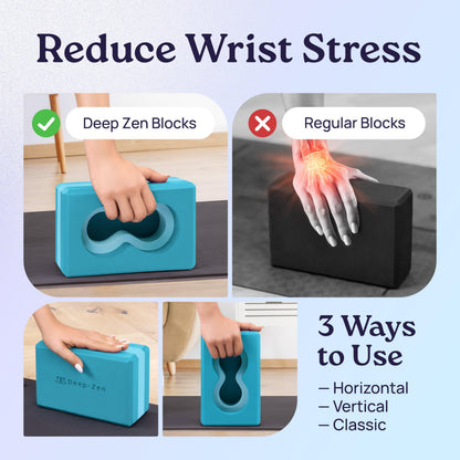 Deep-Zen® Yoga Blocks Wrist Support; Yoga Blocks 2 Pack with Knee Pads and Strap to Put Less Weight on Wrists; Durable, Versatile Yoga Brick Exercise Block Set, Blocks Yoga
