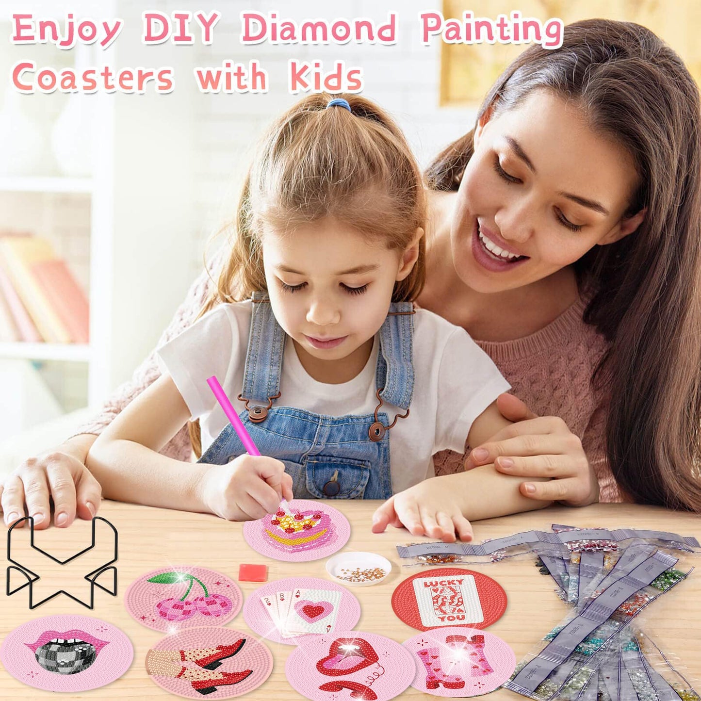 8 Pcs Vintage Diamond Painting Coasters- 5D Disco Diamond Art Coasters Kits， Holder Non Slip Coaster Crystal Sticky for Tabletop Protection and Gifts （3.94x3.94Inch）.
