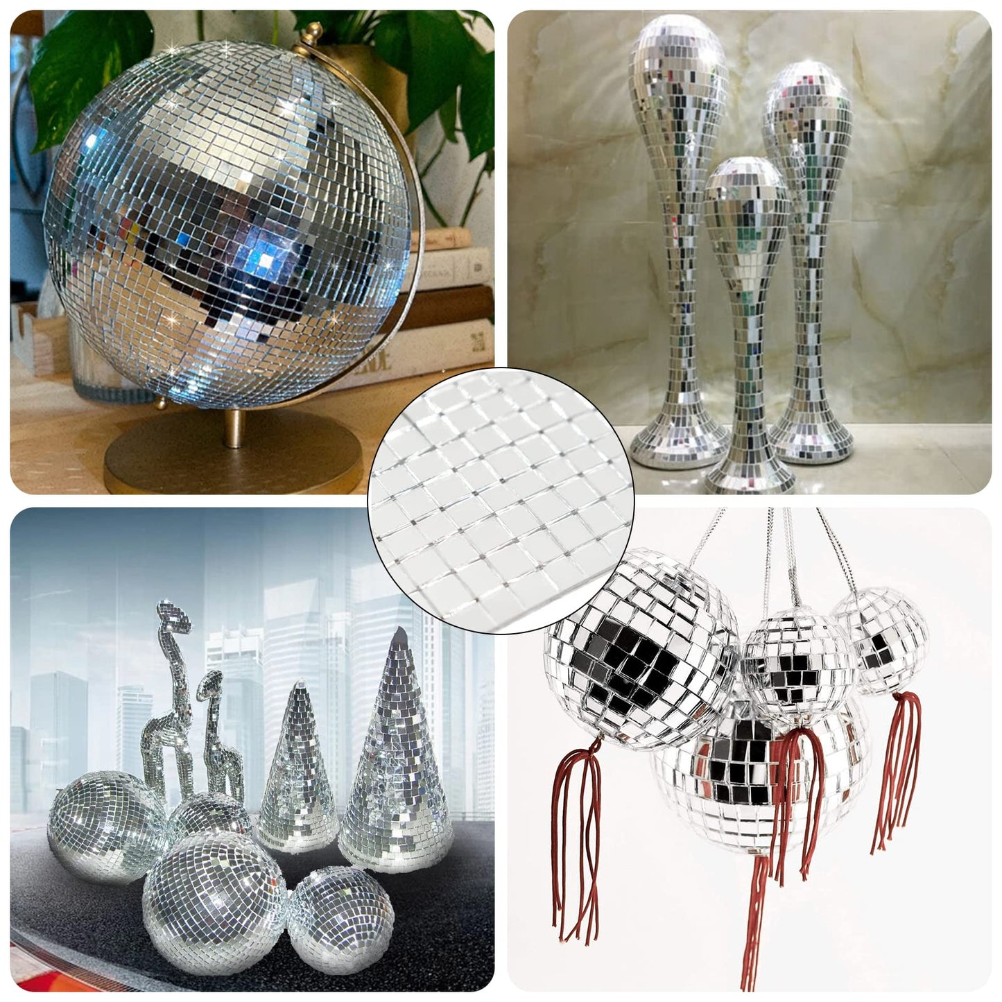 10800 Pcs Self Adhesive Mosaic Tiles, MaehSab 5 x 5 mm Square Disco Ball Mirror Tiles Sticker for DIY Craft, Hat, Interior Decoration, Card Making and Art Collage Silver