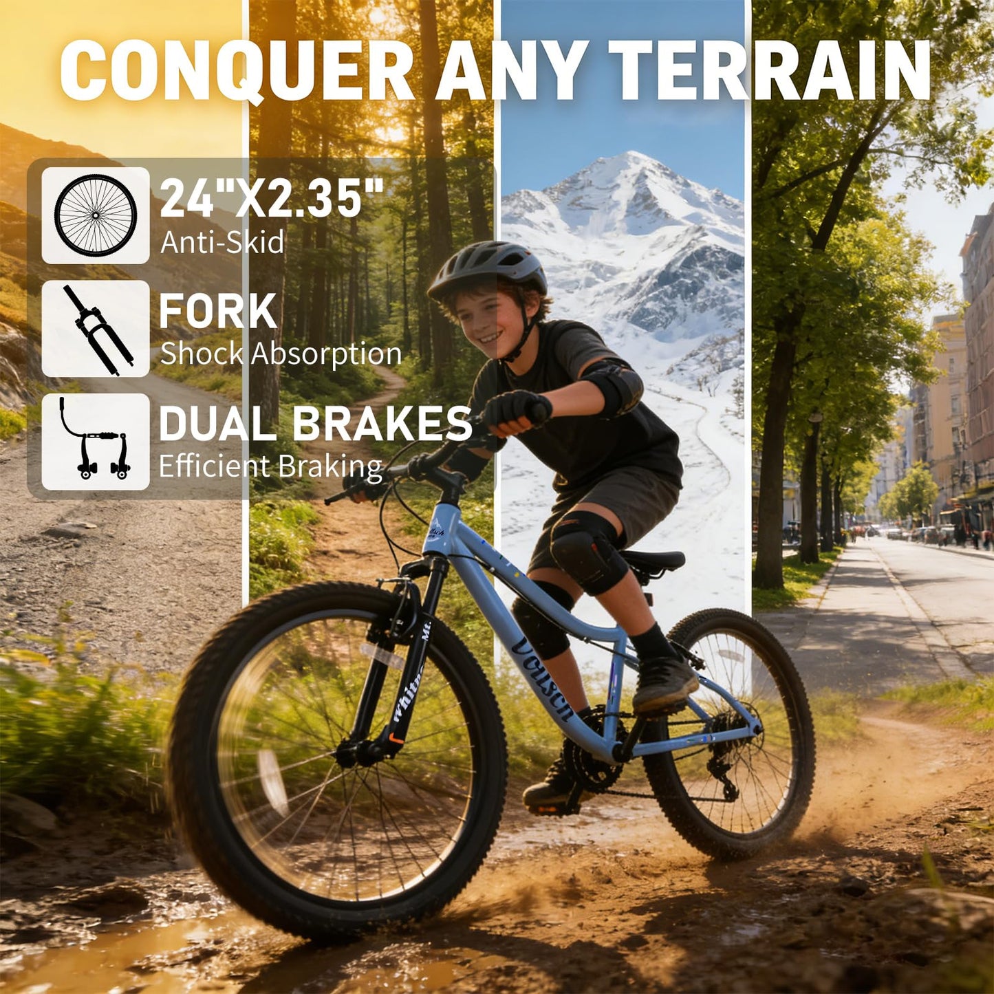 vollsch 24 Inch Kids Mountain Bike for 9-15 Years Old Boys Girls Teens 6-Speed Child MTB Bicycle with Front Suspension Fork, Slate Grey