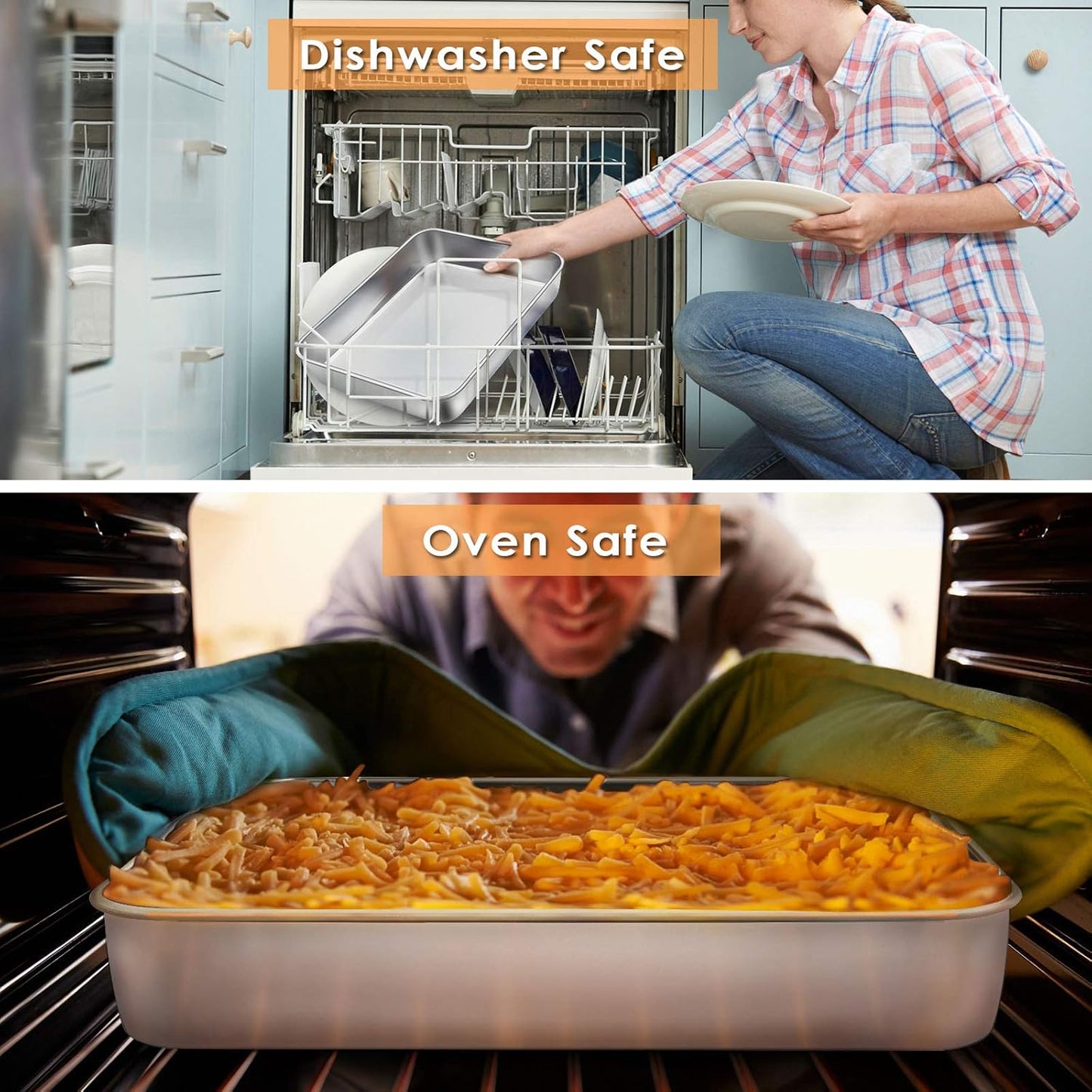 E-far Toaster Oven Baking Pan with Lid, 10.4”x 8”x 2” Stainless Steel Rectangle Sheet Cake Pans