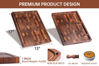 THETCHRY Walnut Wood Cutting Boards for Kitchen, End Grain Chopping Board Double Sided, Large Cutting Board with Handle, Charcuterie Butcher Block for Meal Prep & Serving with Gift Box, 17"×13"×1"