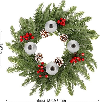 FORUP 19" Traditional Christmas Advent Wreath - Red Berry Centerpiece with Candle Holders