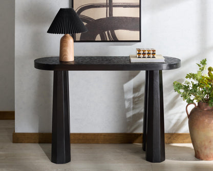 SAFAVIEH Couture Collection - Petraclara Black Solid Wood Console Table, Sculptural Oval Design, Modern Accent (SFV5791A)