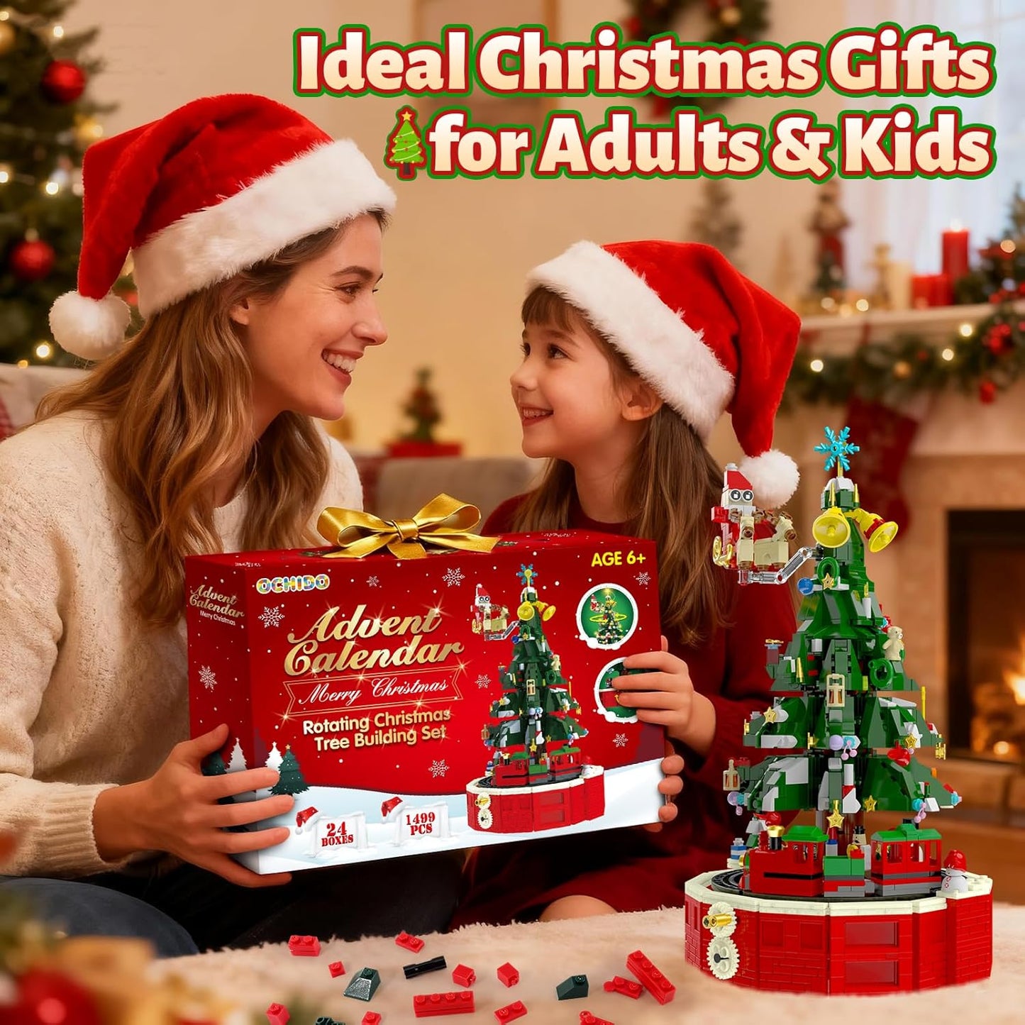 2025 24 Countdown Set, 6+, Ochido Advent Calendar Rotating Christmas Tree Building Blocks Kit, Days Christmas Toy