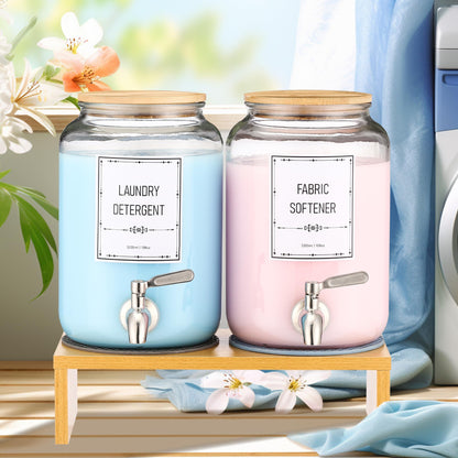 Laundry Detergent Dispenser. 0.9 Gallon Glass Laundry Soap Liquid Laundry Detergent Dispense. Fabric Softener Dispenser With Stand and Bamboo Lid. Laundry Room Organization and Storage
