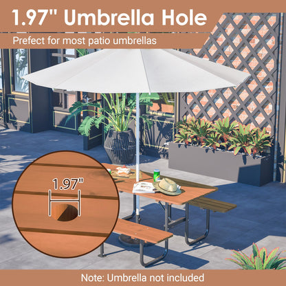 72" Rectangular Outdoor Picnic Table for 6 Person,Heavy Duty Wooden Dining Set with Built-in Benches, 1.97" Umbrella Hole, Waterproof&Corrosion-Resistant, Ideal for Garden, Backyard, BBQ,Courtyardfa
