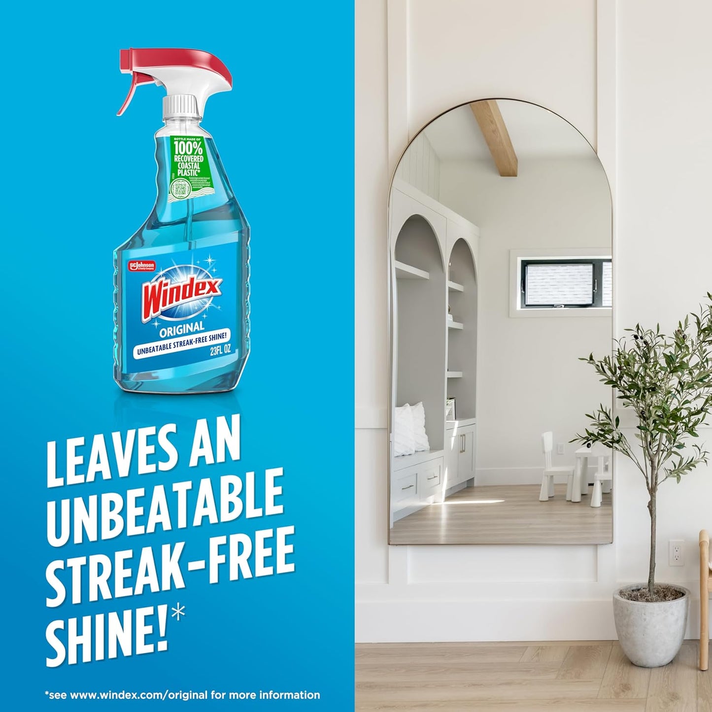 Windex Glass Cleaner Spray - Eco-Friendly 100% Recycled Plastic | Original Blue Scent, 23 Fl Oz, 2-Pack