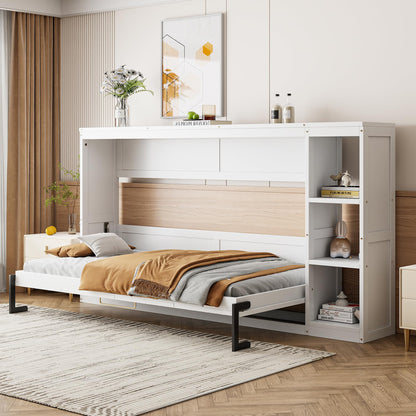 GDFStudio Boden Twin Size Murphy Bed, 4 Storage Shelves, Ample Storage Space, Organized as Cabinet, Saving Space Design, Twin Size Murphy Bed with Bookshelf, Perfect for Small Apartment, White