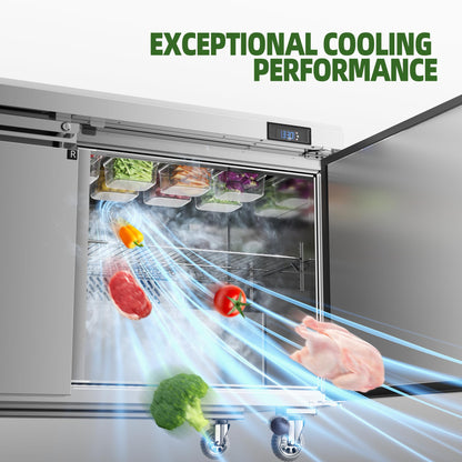 Coolake 60" W 2 Door Commercial Refrigerator Salad Sandwich Prep Table, Stainless Steel 18 Cu.ft Counter Fan Cooling Refrigerator with 16 Pans Restaurant Bar Food Truck, ETL DOE