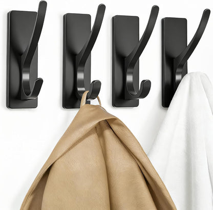 Pickpiff 10 Pack Matt Black Self-Adhesive Coat Hooks - 13LB Strong Stainless Wall Hooks for Towel, Backpack, Hat