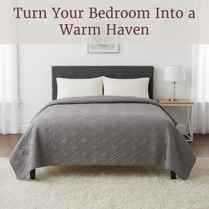 Lavish Home Twin Size Quilt Bedding Coverlet - All-Season Washable Lightweight Quilt Bedspread - Basket-Weave Polyester Bedding with Quilted Blanket Pattern (Gray)