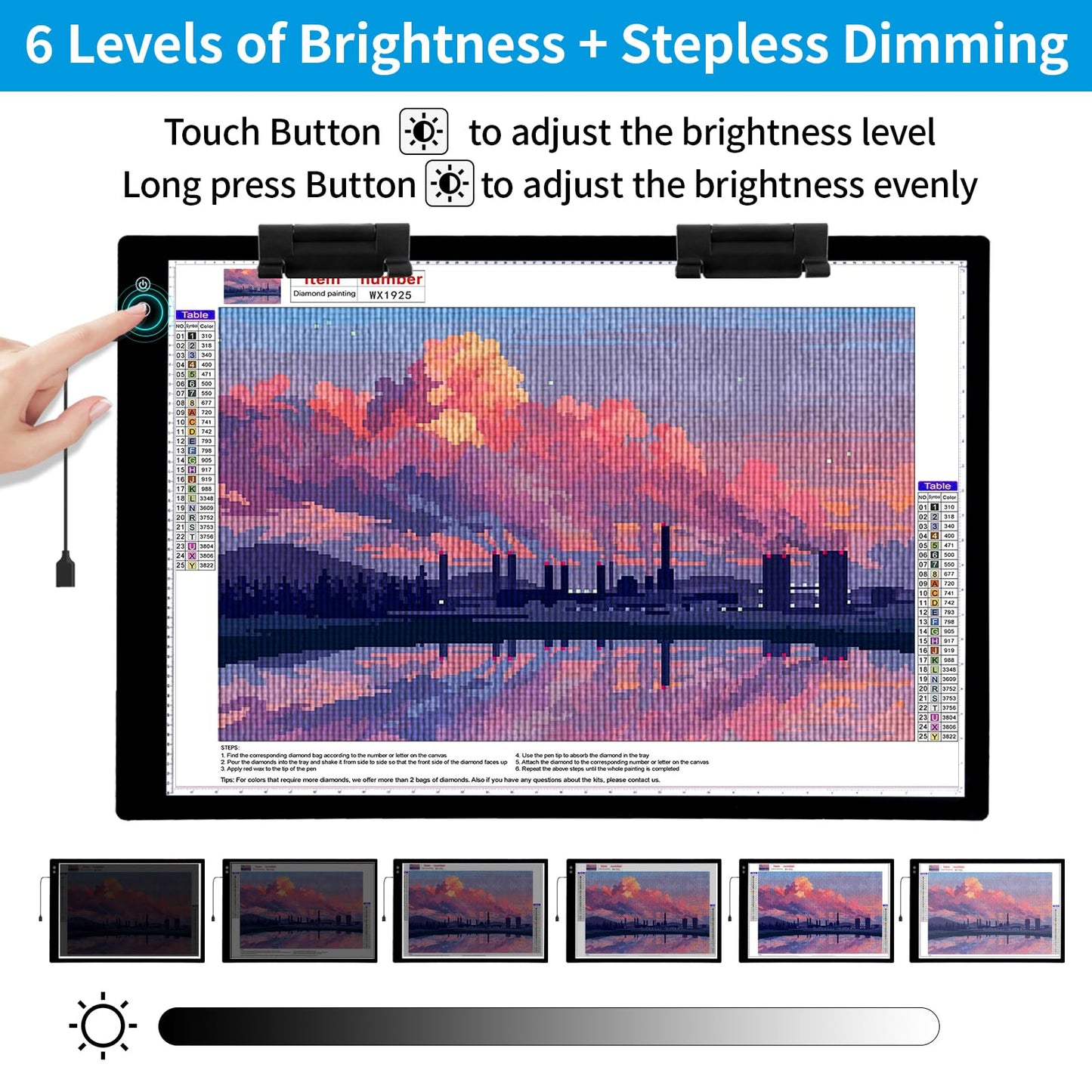 TOHETO Rechargeable A2 Light Pad 23.7"x15.8", Large LED Light Board for Diamond Painting, 3-Color Modes Light Box, Diamond Art Light Table, Lightbox for Tracing and Drawing, Sketching, Artists