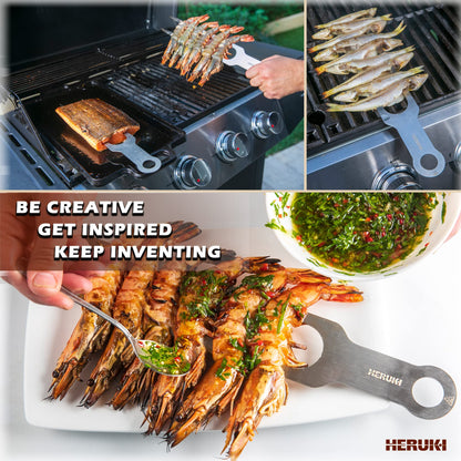 HERUKI Double Skewers 14.4" Stainless Steel Heavy Duty Double Prong Valentine’s Day Gift for Him Skewers for BBQ Kabob Shawarma Meat Fish Chicken Accessories for Grill Master Arsenal - 2 Units