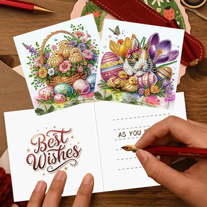YOKUSHI 12 PCS Easter Diamond Art Painting Greeting Cards, Rabbit Craft DIY Card Making Kits for Adults Gifts (Easter)