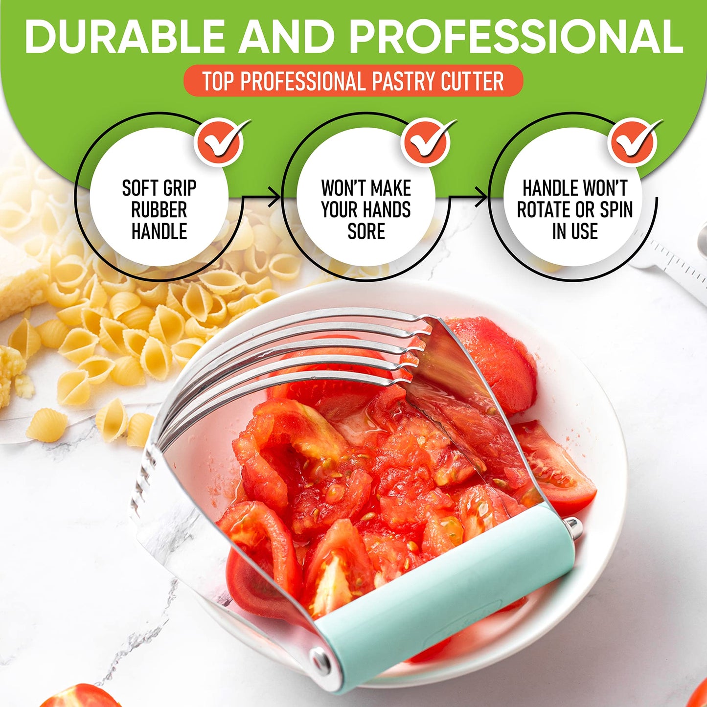 Spring Chef Large Mint Dough Blender - Stainless Steel Pastry Cutter Tool For Baking w/Thick Sharp Blades - Butter & Dough Cutter - Pastry Blender for Easy Mixing - Dishwasher Safe Kitchen Essentials