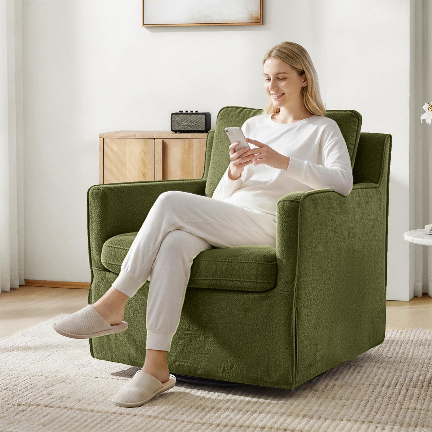 KISLOT Swivel Accent Chair with Ottoman, Rocking Recliner 360 Degree Swivel Armchair Machine-Washable Cover for Nursery Living Room Bedroom
