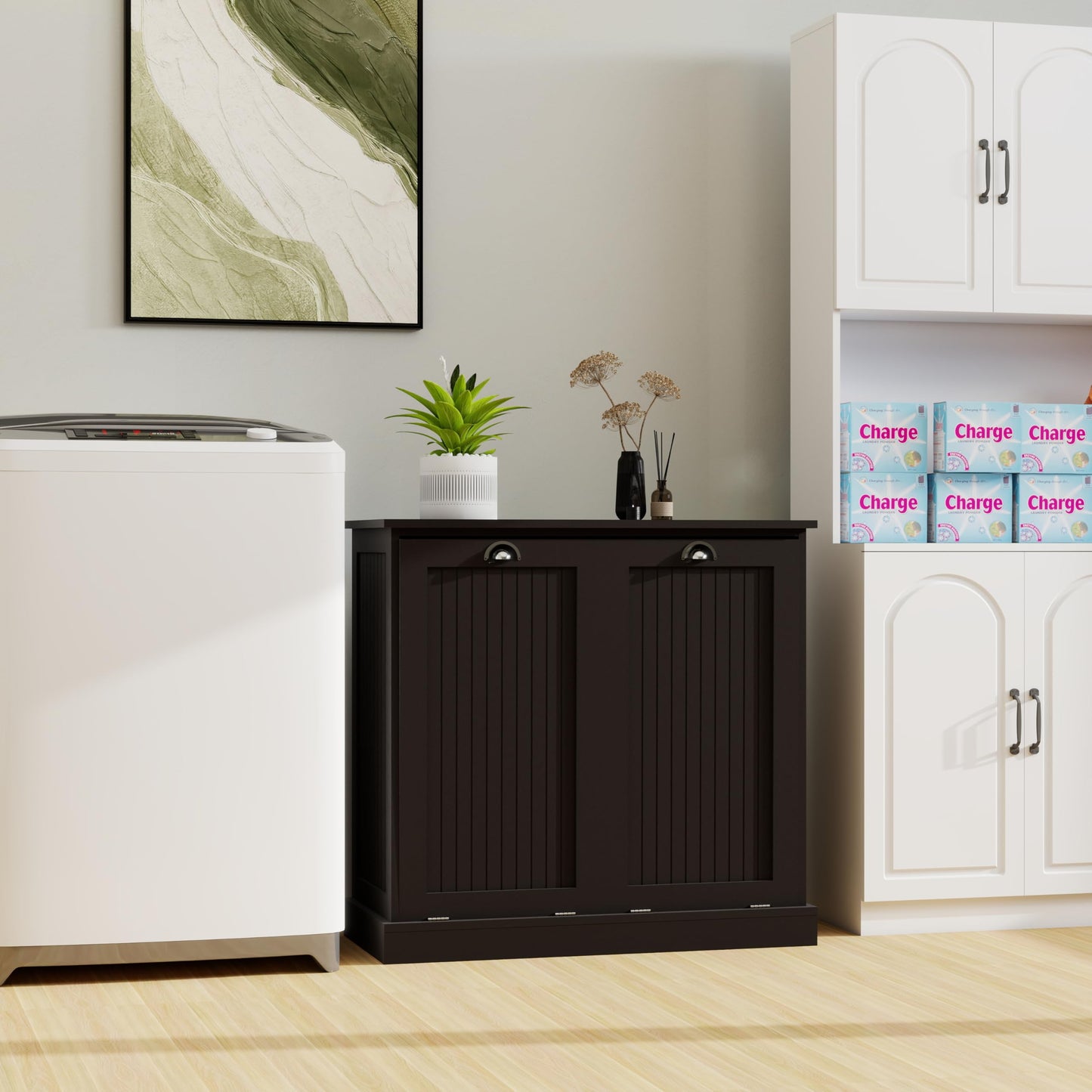 Gecheer Two-Compartment Tilt-Out Laundry Sorter Cabinet - Organized and Easy to Clean Modern Bathroom Storage Cabinet, Bathroom Shelf, Freestanding Cupboard for Living Room LYKW1120139082