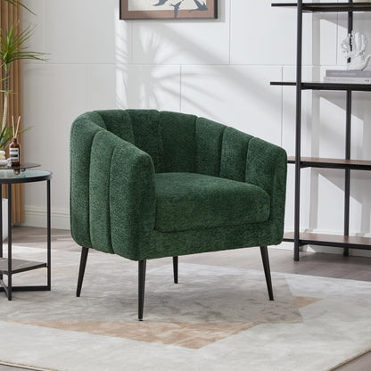 Noble House Home Furnishings Hucdt 29.9'' Boucle Barrel Club Chair, Upholstered Accent Chair, Channel Tufted Armchair, Extra Seating Lounge with Metal Legs, Single Sofa for Living Room Home, Green