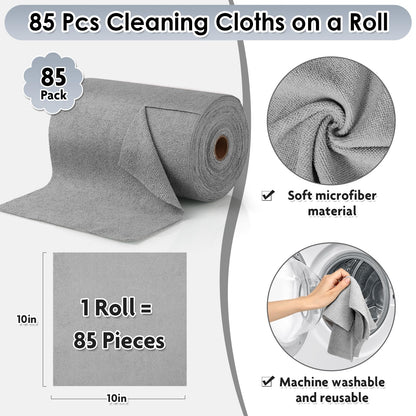 85 Pack Reusable Tear Away Microfiber Cleaning Cloth Roll, 10" x 10" Value Pack Kitchen Towels Washable Cleaning Rag Towels Multi-Purpose Microfiber Dish Cloths for Auto, House, Garage, Kitchen