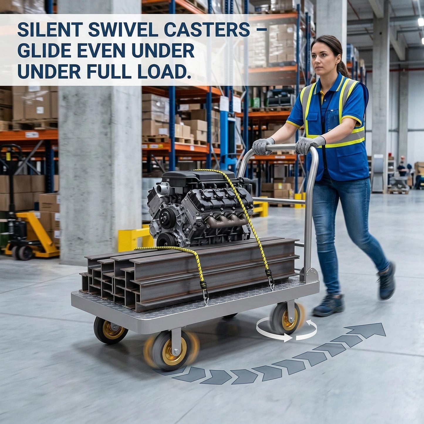 Chasesun 48" x 26" 2-in-1 Platform Truck Cart, 3650lbs Heavy Duty Flatbed Cart Dolly with Wheels, Industrial Cold Rolled Steel Push Cart for Warehouse & Moving, Includes 2 Pairs Gloves & Bungee Cord