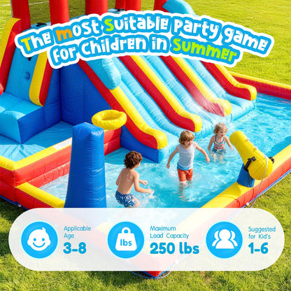 14.3FT Oxford Inflatable Water Slide Family Version Water Park Built in Reservoir Slide Sprinkler Rock Climbing Summer Carnival Pool Party Easy Setup & Storage（Include Blower）