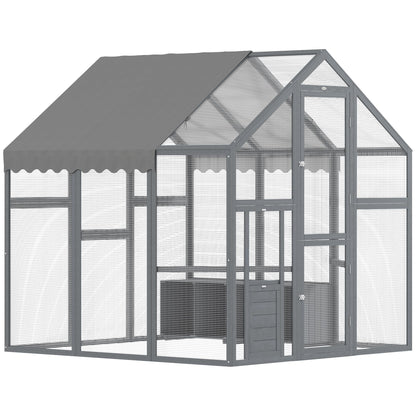 PawHut Large Wooden Chicken Coop for 6-8 Hens, Walk-in Chicken Run with Waterproof Cover, Nesting Boxes and Perches, Outdoor Poultry Cage Rabbit Hutch for Backyard, 66" x 72" x 72", Gray