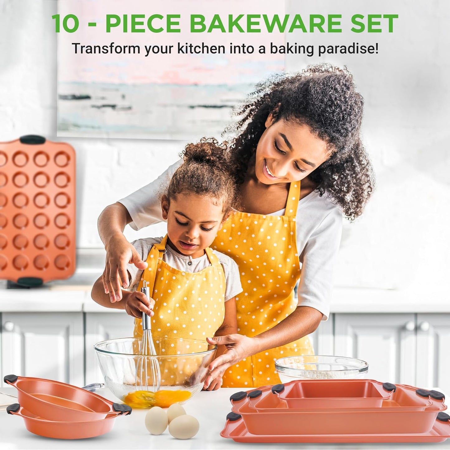 NutriChef 10-Piece Nonstick Baking Pans Set - Versatile Bakeware for Cookies, Cakes & Roasting | Includes Cookie Sheet, Muffin Pan, Cake Pan & Pizza Pans