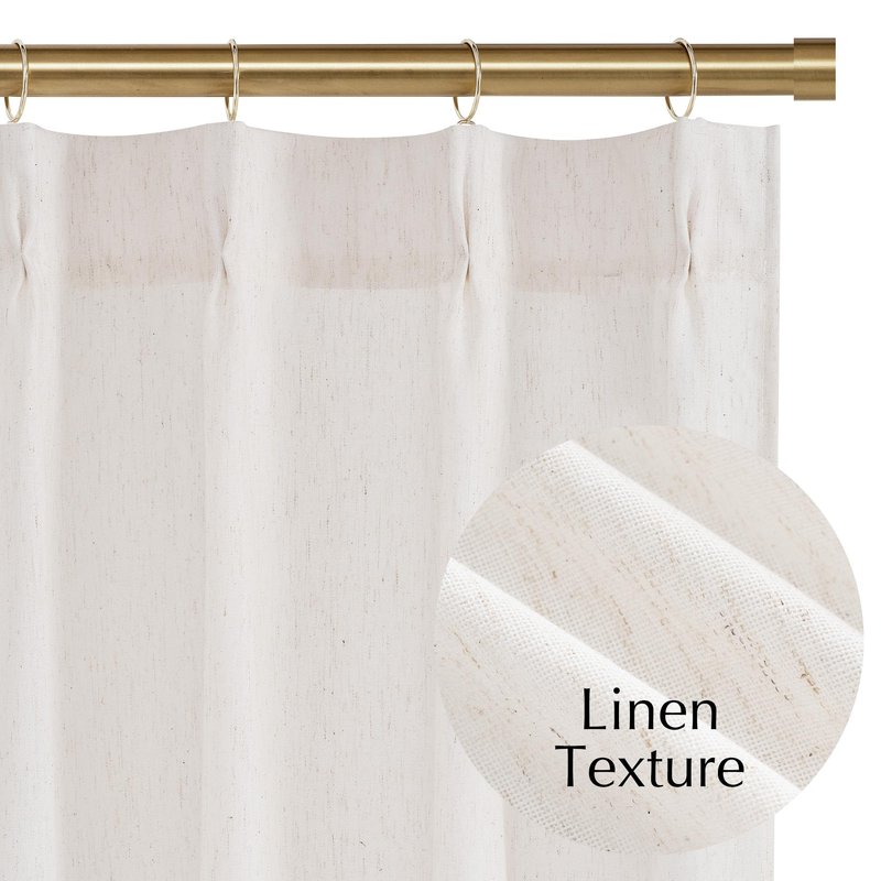 NICETOWN Pinch Pleated Linen Kitchen Curtains 24 Inches Long, 2 Panels Set Natural French Rustic Light Filtering Short Curtains for Cafe Bar Living Room Bedroom Window, 40" W x 24" L