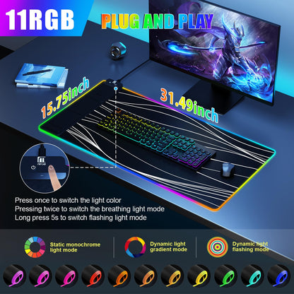 Mouse Pad with Wireless Charging, Large Desk Mat RGB Gaming Mousepad, 10 Light Colors LED Gaming Pad Keyboard Pad with Ultra-Smooth Surface & Non-Slip Rubber Base, Waterproof Full Desk Mouse Pad