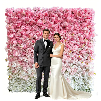 5D Realistic Rose Flower Wall Backdrop, 8×8FT Reusable Flower Wall Panel, Easy to Install & Store, Ideal for Wedding, Birthday Party & Home Decoration, Pink-to-White Gradient, Without Stand