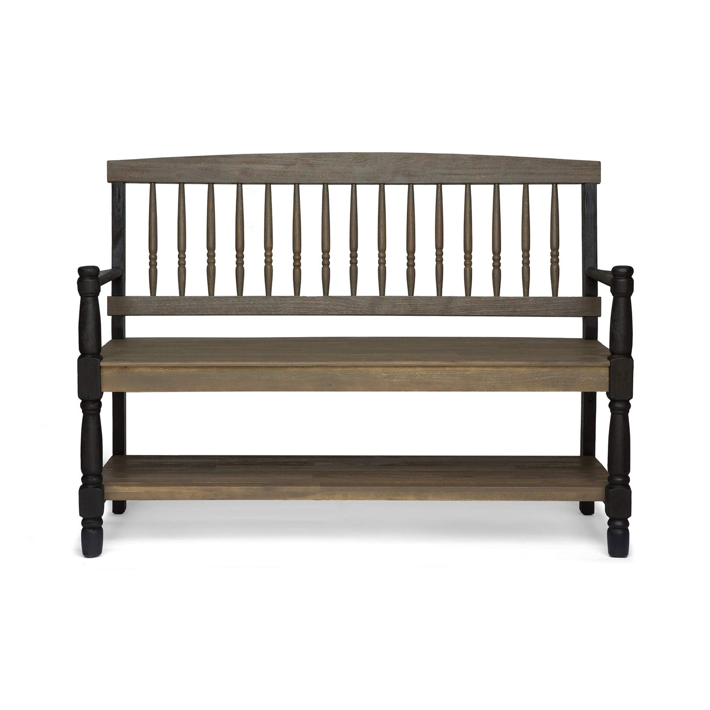 Christopher Knight Home Eddie Indoor Farmhouse Acacia Wood Bench with Shelf, Gray and Black Finish