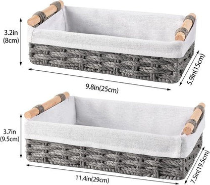 HomeHacks Storage Baskets - 2 Pack Decorative Paper Rope Bins with Handles for Organizing - Grey