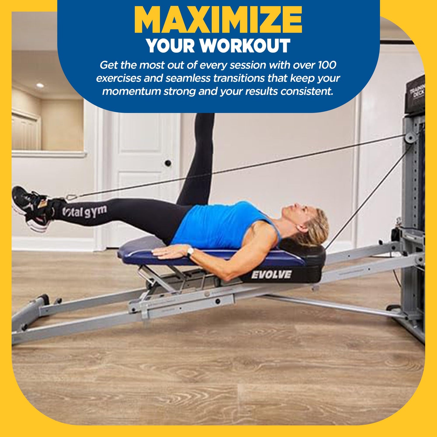 Total Gym Evolve, Incline Bodyweight Training Home Exercise Machine w/ Adjustable Glideboard, 16 Levels of Resistance, & Deluxe Squat Stand