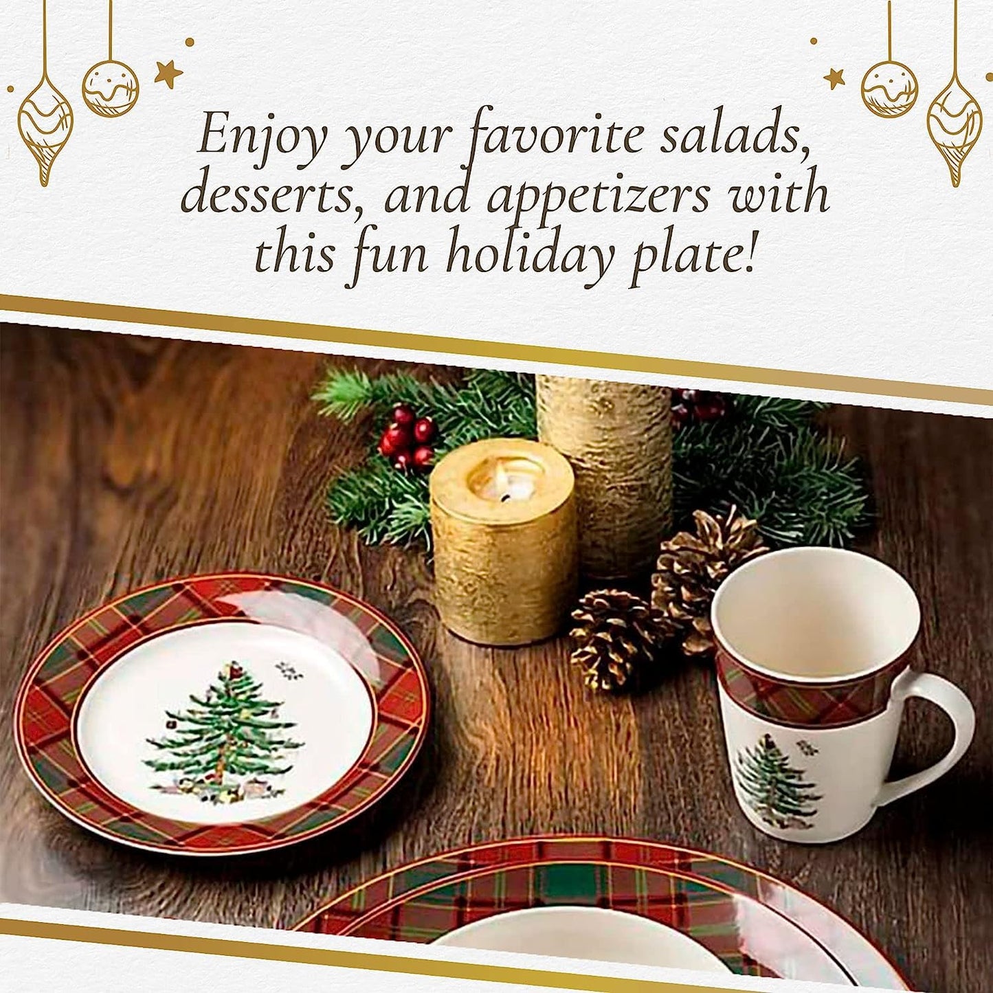 Spode – Christmas Tree – Christmas Tree Tartan Salad Plate - Set of 4