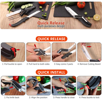 XGIZMOO Vegetable Scissors Slicer Cutter,Quick Release/Install Kitchen Shears Cutting Board Knife Combo for Veggie,Carrots,cucumbers,potatoes,Barbecue Dishwasher Safe (Black)