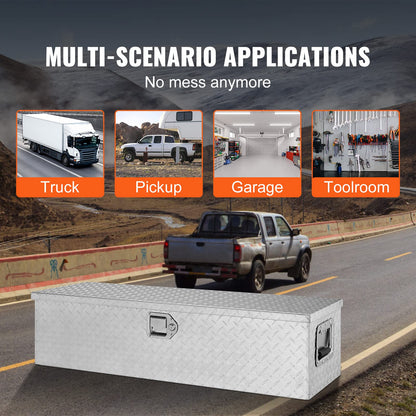 VEVOR Heavy Duty Aluminum Truck Bed Tool Box, Diamond Plate Tool Box with Side Handle and Lock Keys, Storage Tool Box Chest Box Organizer for Pickup, Truck Bed, RV, Trailer, 39"x13"x10", Silver