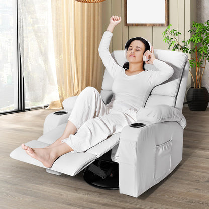 LAFWELL Rocking Recliner Chair, Massage Rocker Recliner Chair with Vibration Massage and Heat, USB and Type-C Ports,360° Swivel Faux Leather Chairs, Living Room, Bedroom, Nursery, RV, Light Grey