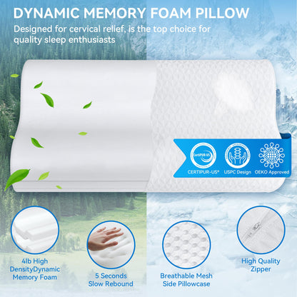Cervical Neck Pillow for Pain Relief- Queen Size Cooling Pillow for Sleeping, Memory Foam Pillows for Neck Shoulder, Ergonomic Adjustable Contour Bed Pillow for Side, Stomach & Back Sleepers