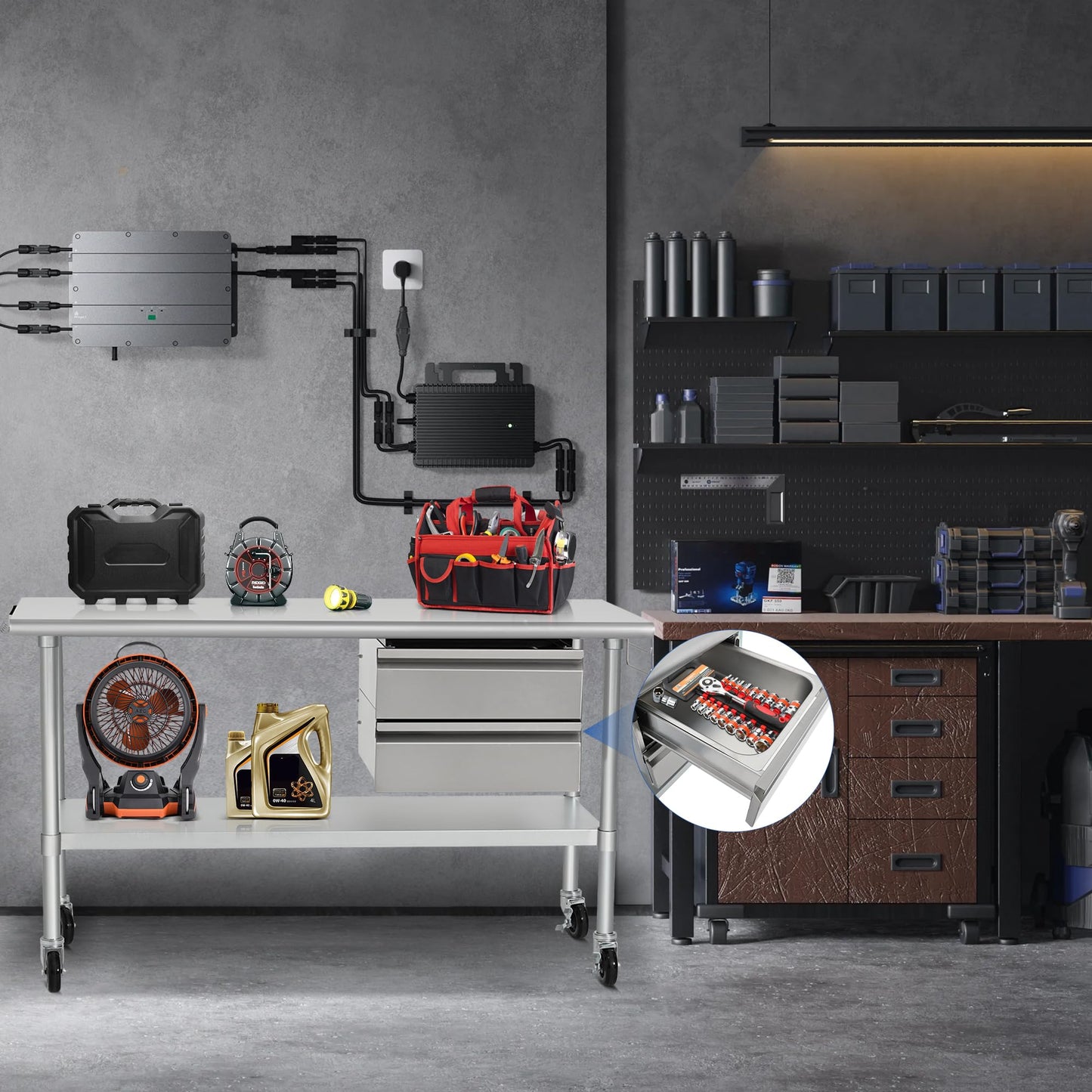 HARDURA Stainless Steel Table with 2 Drawers & Casters, Metel Prep Table with Hook, Tissue Holder and Undershelf 24x60 Inches for Commercial Kitchen Prep