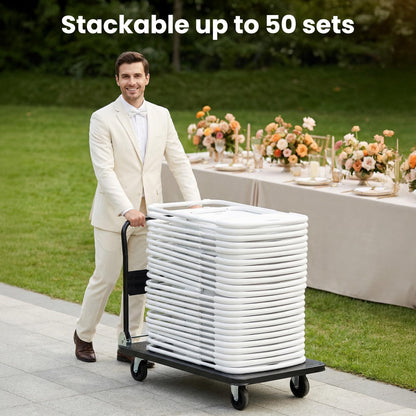 EDWINENE White Folding Chairs 30 Pack Foldable Plastic Chairs Portable Stackable Sturdy Seats for Offfice Family Wedding Dinner Party Events Entertaining, Steel Frame, Heavy Duty 350 lbs Capacity