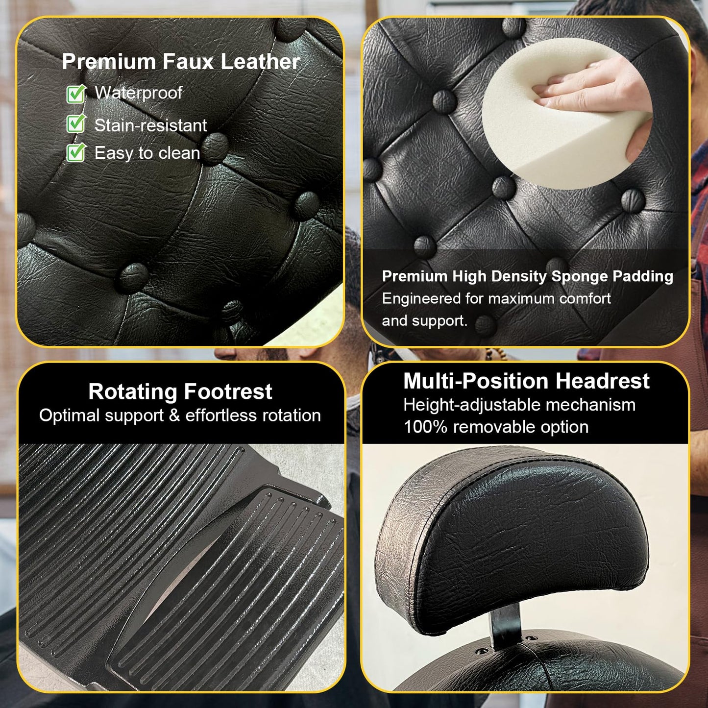 WINEDYOUNG Heavy Duty Vintage Recline Barber Chair All Purpose Reclining Salon Chair 360° Rotatable Barber Chair, Hydraulic with Headrest, Professional Salon Beauty Spa Shampoo Equipment